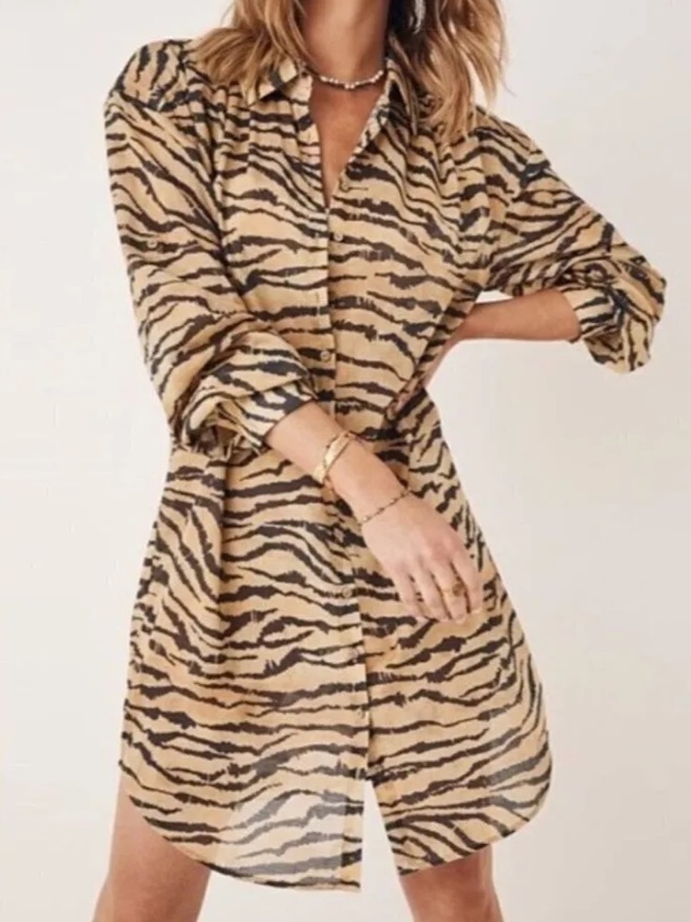 Spell & The Gypsy Banksia Shirt Dress Animale Tan Zebra Snimal Print Cotton XS